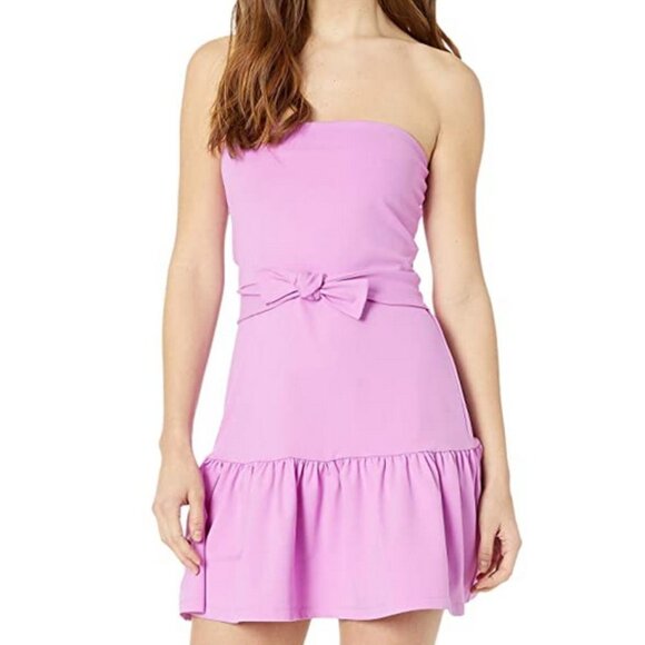 Susana Monaco Fuchsia Pink Strapless Mini Dress Cinched Waist Ruffle Hem Large - Picture 1 of 15
